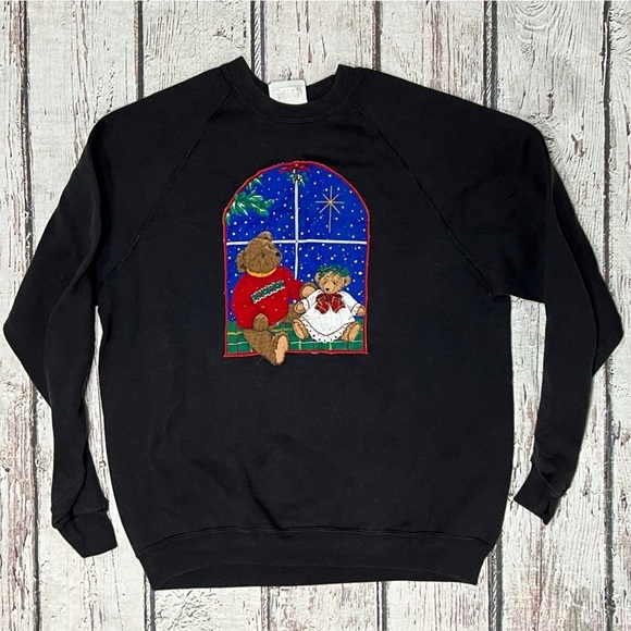 Vintage 80s Christmas Bear Ugly Sweater Party Xmas 1980s Sweatshirt - Picture 1 of 3